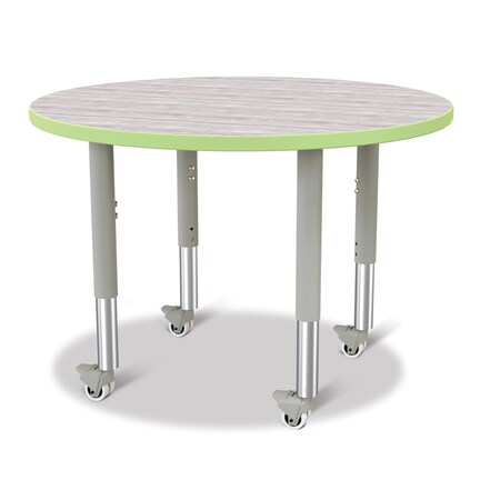 Jonti-Craft Berries Round Activity Table, 36 in. Diameter, Mobile, Driftwood Gray/Key Lime/Gray 6488JCM451
